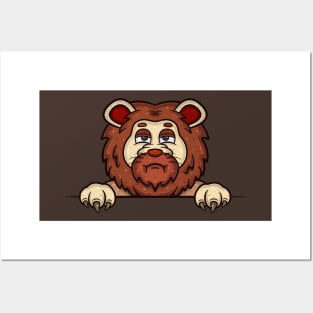 Lion Cartoon With Bored Face Expression Posters and Art